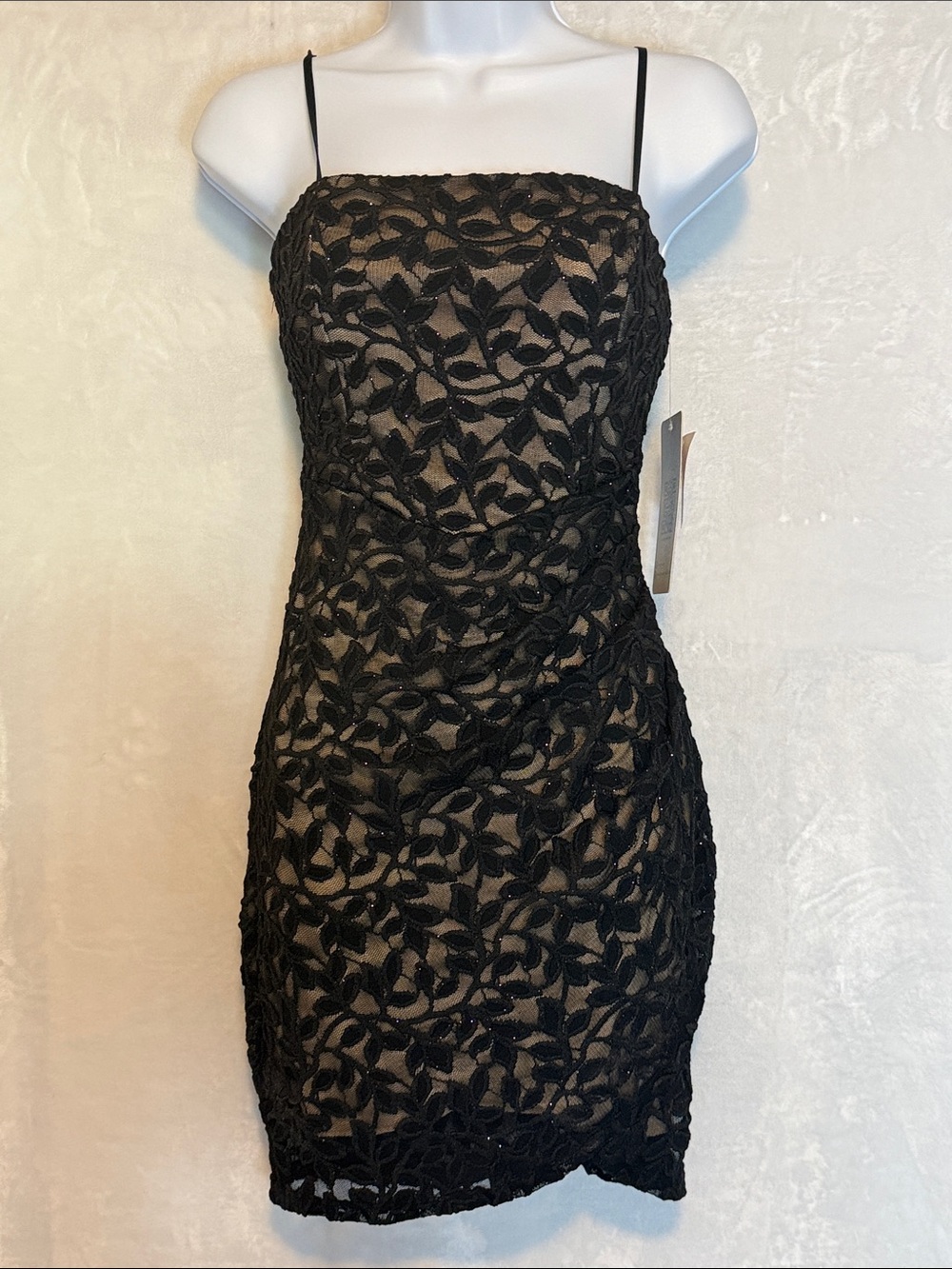 Classic Black Lace Bodycon Dress with Nude Lining